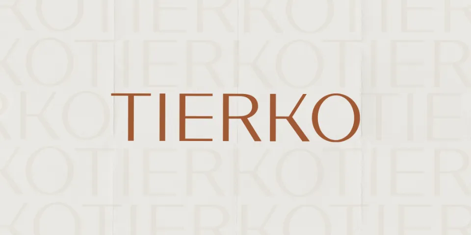 Logo avec le texte TIIRKO en marron sur fond clair avec des répétitions du même mot en filigrane.